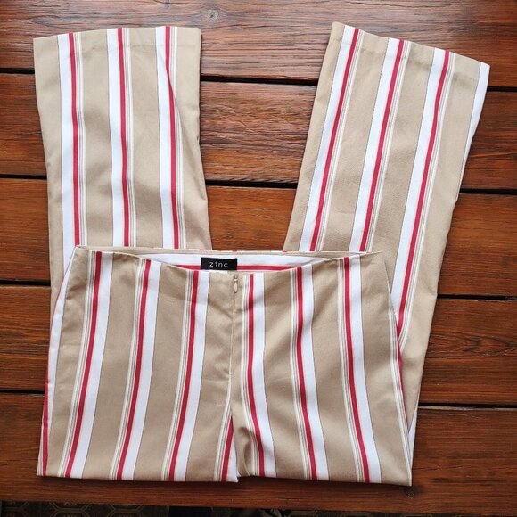 Y2K Retro Zinc Flare Pants Bold Stripe Red & Tan  Jr Size 11  Ankle Crop - Picture 2 of 7